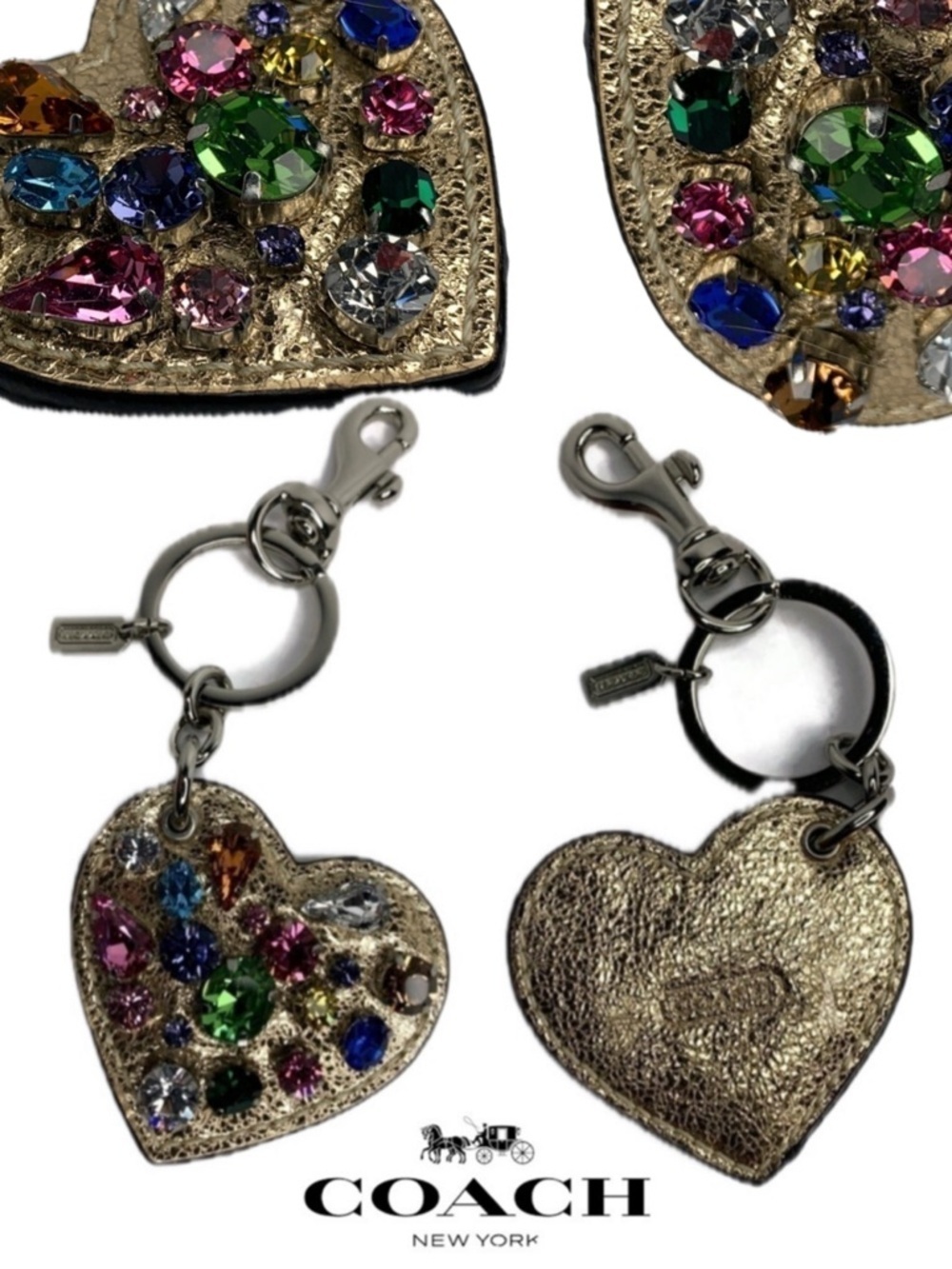 ❤️ Coach Multicolored Jewel Crystal HEART Keychain - Picture 2 of 8